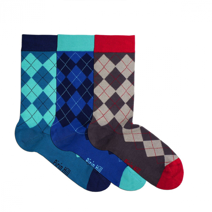 Sosete bambus COMFORT FEET Argyle Box 3buc. Petrol Blue Anthracite [2]