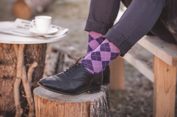 Sosete bambus COMFORT FEET Argyle Box 3buc. Purple Yellow Bordeaux [3]