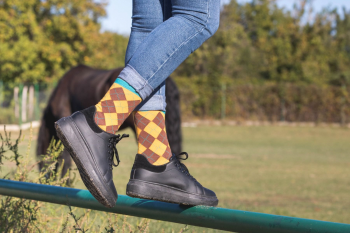 Sosete bambus COMFORT FEET Argyle Box 3buc. Purple Yellow Bordeaux [6]
