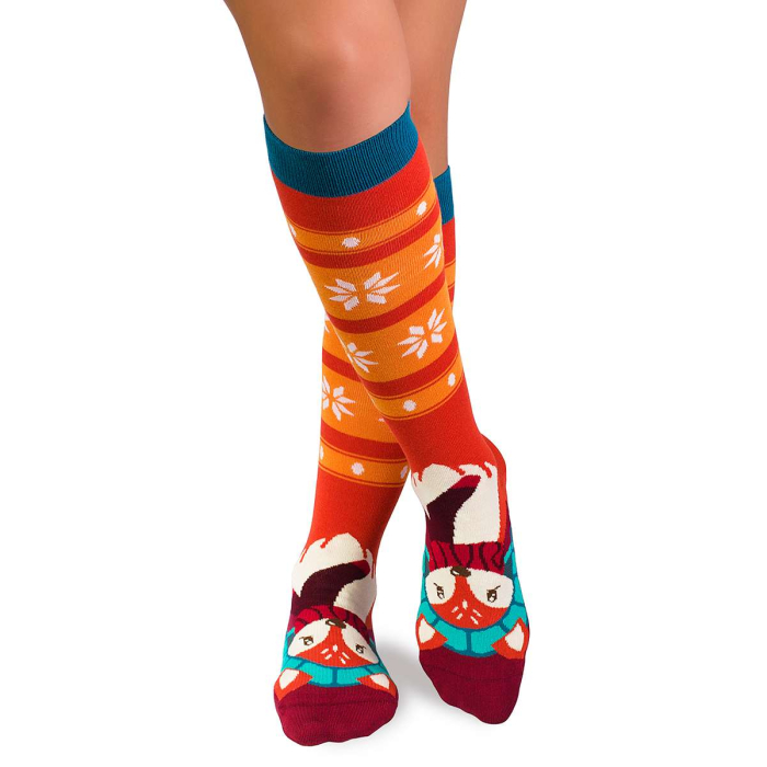 Sosete bambus de craciun Comfort Feet 3/4 Knee High Socks CHRISTMAS Fox [1]