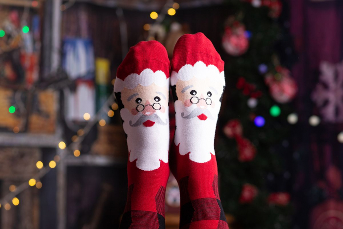 Sosete bambus de craciun Comfort Feet 3/4 Knee High Socks CHRISTMAS Santa Claus [2]