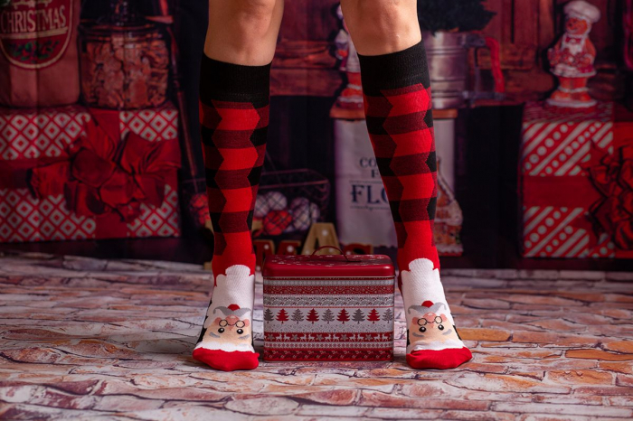 Sosete bambus de craciun Comfort Feet 3/4 Knee High Socks CHRISTMAS Santa Claus [3]