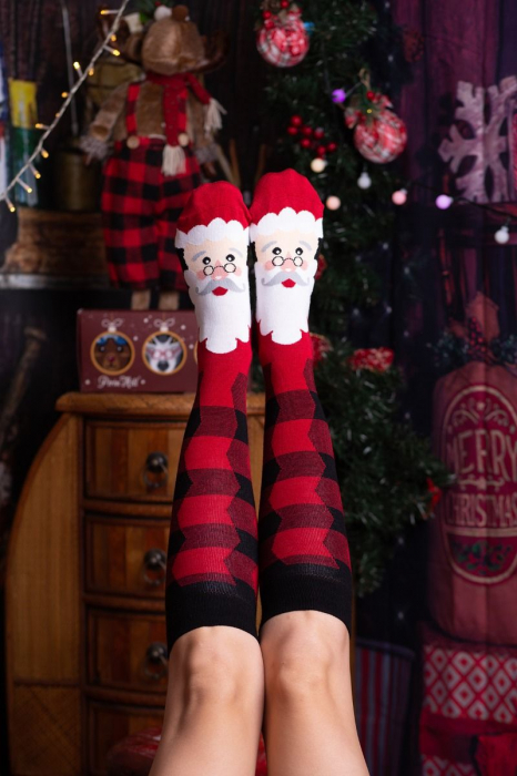 Sosete bambus de craciun Comfort Feet 3/4 Knee High Socks CHRISTMAS Santa Claus [4]