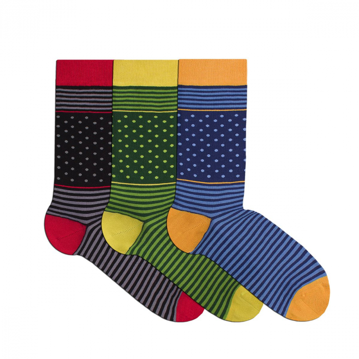 Sosete bambus FINE BAMBOO buline si dungi cutie 3 buc. verde inchis albastru inchis negru [2]