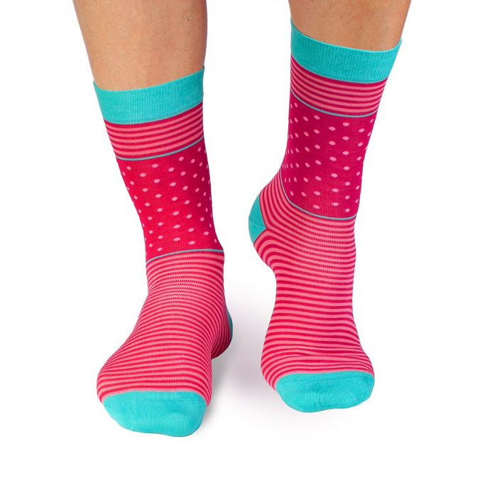 Sosete bambus FINE BAMBOO cu buline si dungi roz fucsia [2]