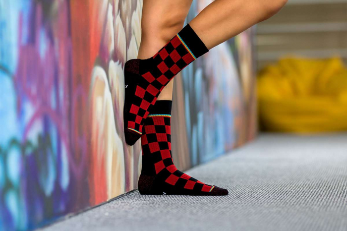 Sosete bumbac Active Lifestyle Socks Squares Rosu Negru [3]