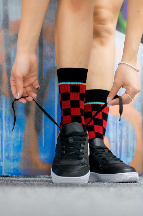 Sosete bumbac Active Lifestyle Socks Squares Rosu Negru [5]