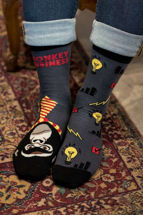 Sosete bumbac Arty Socks Maimuta Afacerista Antracit [5]