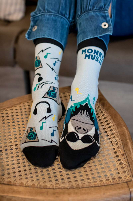 Sosete bumbac Arty Socks Maimuta DJ Albastru pal [4]