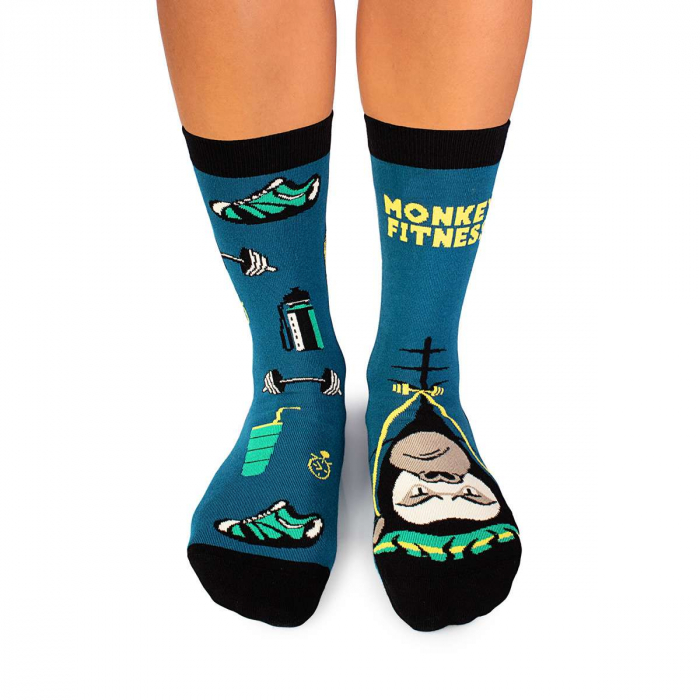 Sosete bumbac Arty Socks Maimuta Fitness Guru Turcoaz [2]