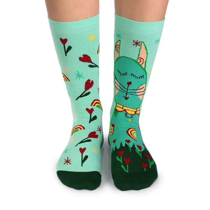 Șosete bumbac Arty Socks Pisica Hippie Albastru Pal [2]