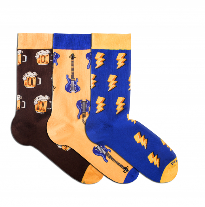 Sosete bumbac BOX 3 Colour Cotton Socks ROCK Beer Guitar Flash [2]