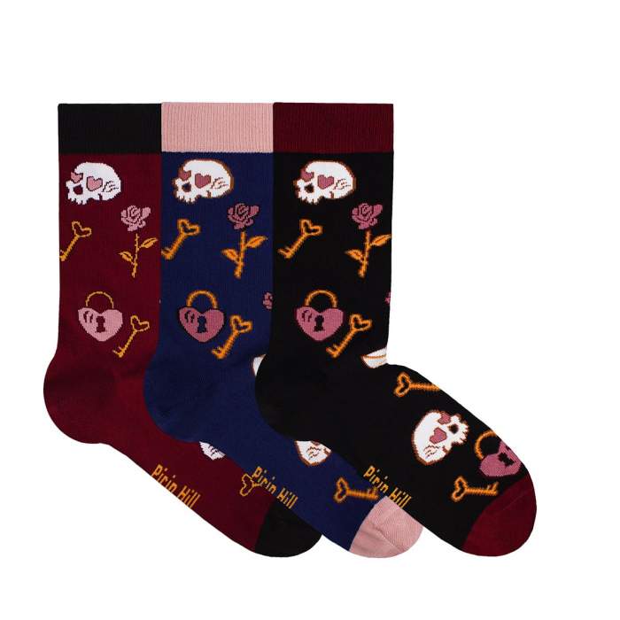 Sosete bumbac BOX 3 Colour Cotton Socks ST VALENTINE'S DAY Bordeaux Jeans Black [2]