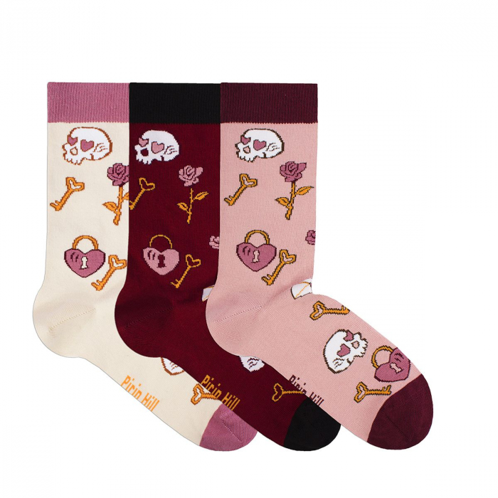 Sosete bumbac BOX 3 Colour Cotton Socks ST VALENTINE'S DAY Ecru Rose Ashes Bordeaux [2]