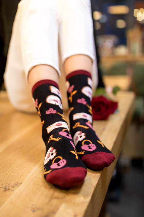 Sosete bumbac Colour Cotton Socks ST VALENTINE'S DAY Black [2]