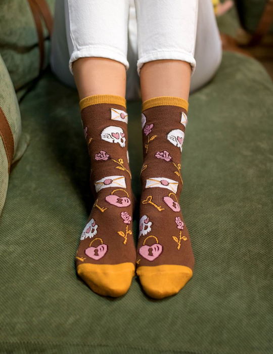Sosete bumbac Colour Cotton Socks ST VALENTINE'S DAY Brown [3]