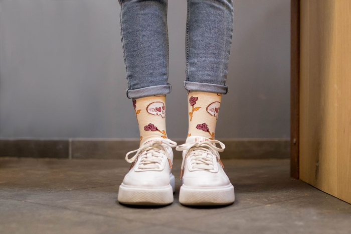 Sosete bumbac Colour Cotton Socks ST VALENTINE'S DAY Ecru [2]