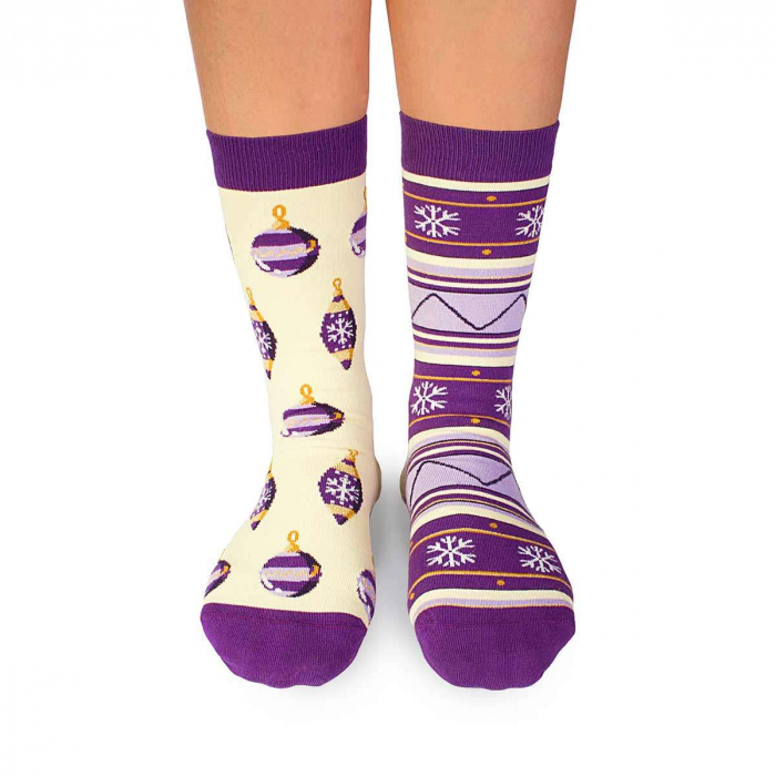 Sosete bumbac de craciun Arty Socks Globuri Violet [2]