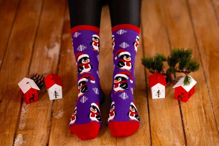 Sosete bumbac de craciun Colour Cotton Pinguin Fericit Violet [2]