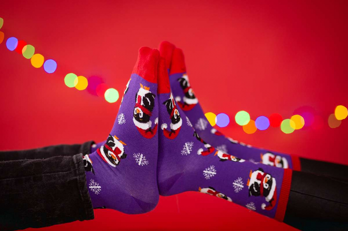 Sosete bumbac de craciun Colour Cotton Pinguin Fericit Violet [3]