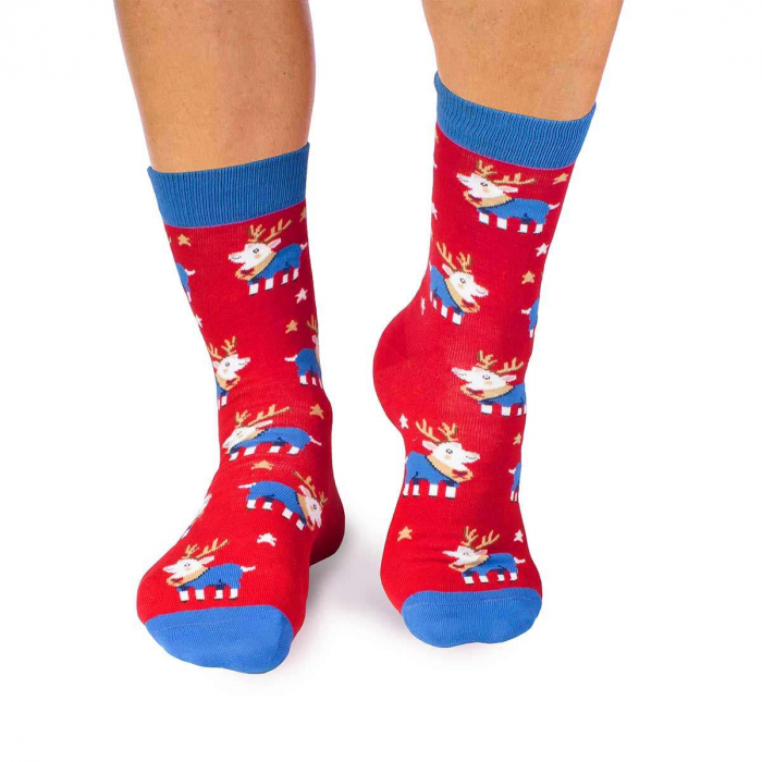 Sosete bumbac de craciun Colour Cotton Ren Jucaus Rosu [5]