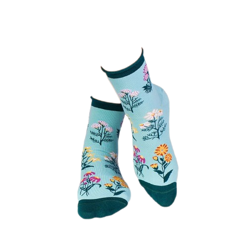 Sosete bumbac de lungime medie, model floral, Menta [7]