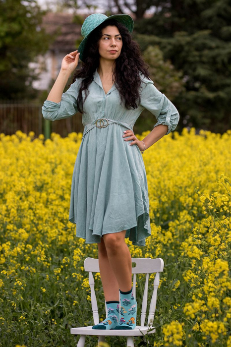 Sosete bumbac de lungime medie, model floral, Menta [3]