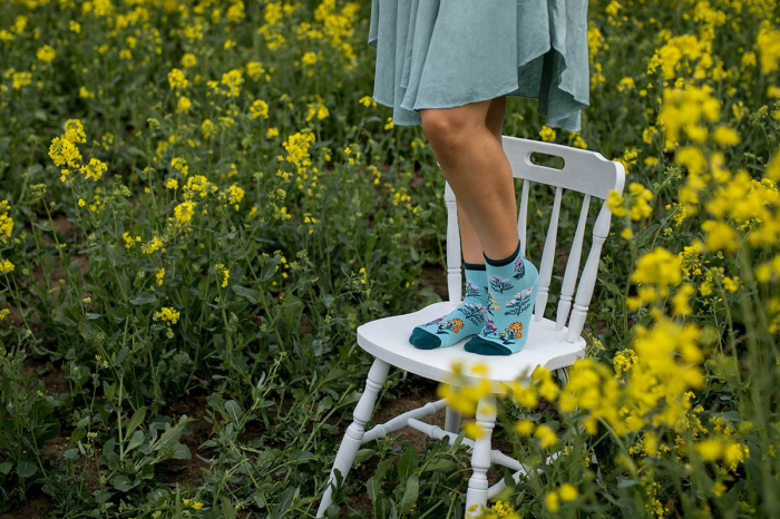 Sosete bumbac de lungime medie, model floral, Menta [4]
