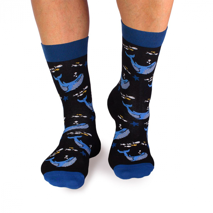 Sosete bumbac Fine Cotton Sealife Balene Negru [2]
