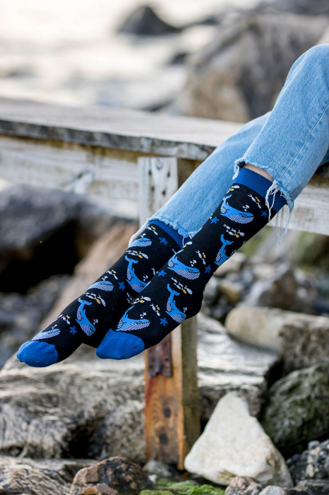 Sosete bumbac Fine Cotton Sealife Balene Negru [5]