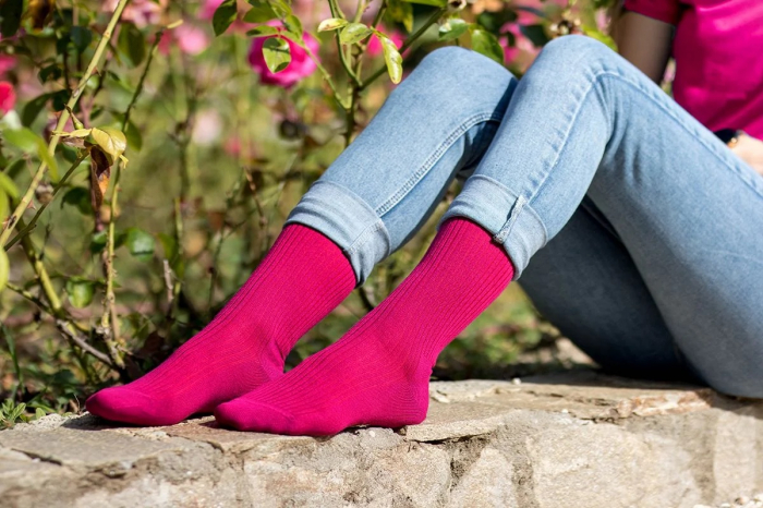 Sosete bumbac lungi fara elastic Fucsia [3]