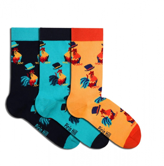 Sosete bumbac organic BOX 3 COLOUR COTTON Roosters [2]