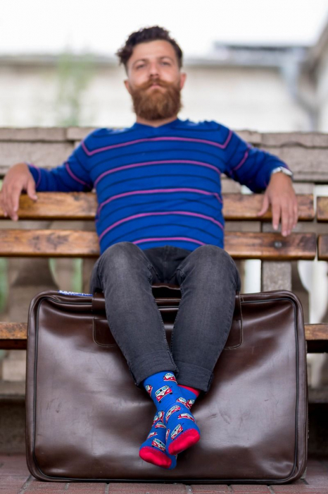 Sosete bumbac organic COLOUR COTTON Retro Buses Blue [5]
