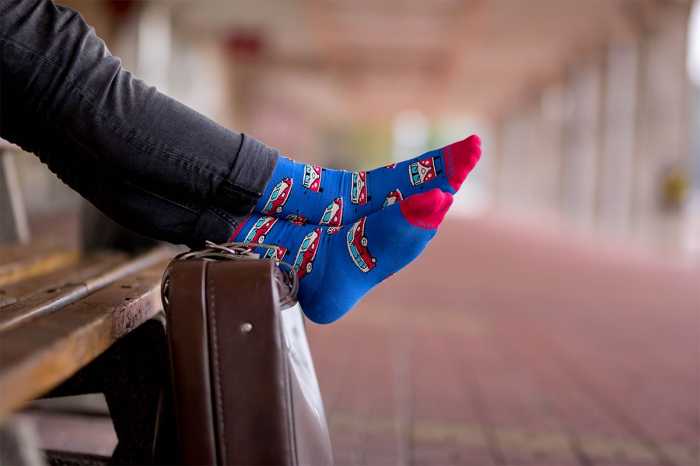 Sosete bumbac organic COLOUR COTTON Retro Buses Blue [4]