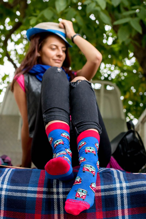Sosete bumbac organic COLOUR COTTON Retro Buses Blue [7]