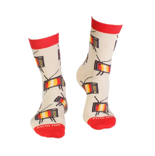 Sosete bumbac organic COLOUR COTTON Retro TV Ecru [8]