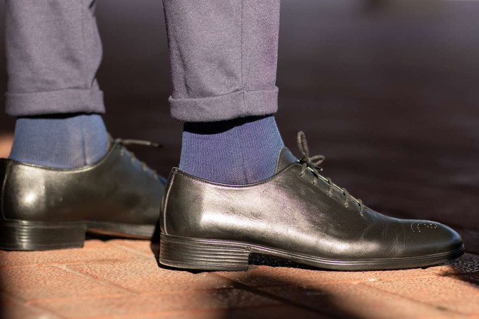 Șosete compresive pentru gambe late lungi 3/4 din Bumbac Mercerizat Albastru [4]
