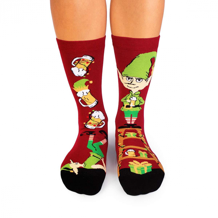 Sosete din bumbac organic de Craciun Arty Socks Spiridus Vesel Bordo deschis [2]