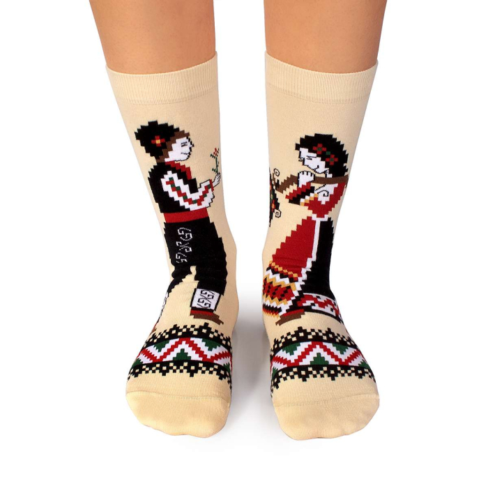 Șosete din bumbac Arty Socks cu Flăcău și Fată Ecru [2]