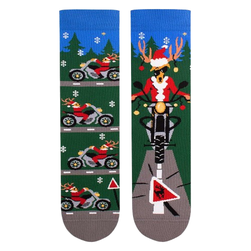 Sosete din bumbac organic de Craciun Arty Socks Cerb Motociclist Verde inchis [4]