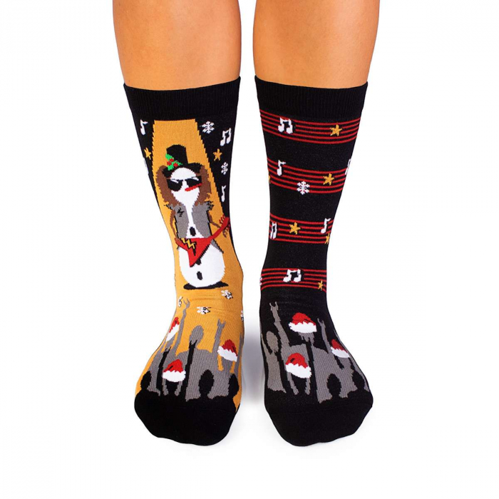 Sosete din bumbac organic de Craciun Arty Socks Om de Zapada Rocker Negru [2]