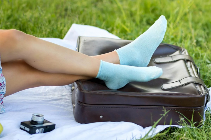 Sosete din in si bumbac LINEN SNEAKER SOCKS Light blue [2]