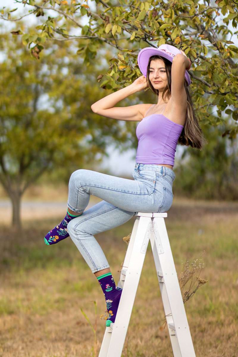 Șosete Fine din Bumbac organic cu model floral Mov [3]
