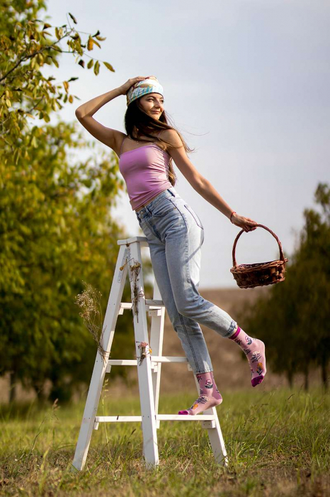 Șosete Fine din Bumbac organic cu model floral Roz [2]