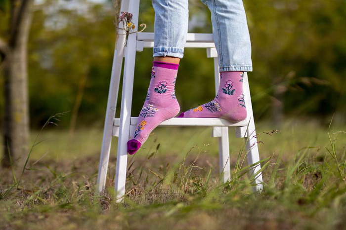 Șosete Fine din Bumbac organic cu model floral Roz [3]