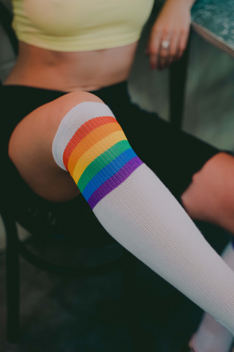 Sosete lungi peste genunchi Rainbow Pride Alb [5]