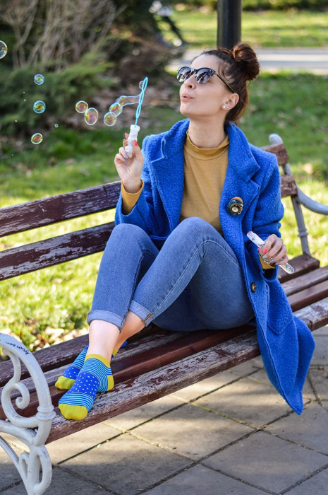 Sosete scurte bambus FINE BAMBOO cu buline si dungi albastru turcoaz [6]
