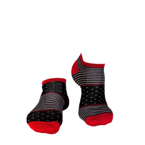 Sosete scurte bambus FINE BAMBOO cu buline si dungi negru gri [3]