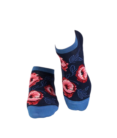 Sosete scurte bambus Flowers Dark Blue [2]