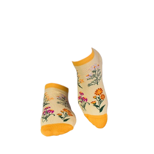 Sosete scurte bumbac, model floral, Galben [4]